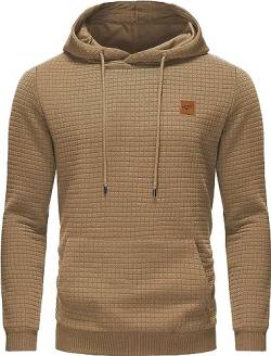 Tansozer Kapuzenpullover Herren Sweatshirt Hoodie Langarm Casual Leichtem Karierten Kordelzug Jacquard mit Kapuze Khaki 2XL von Tansozer