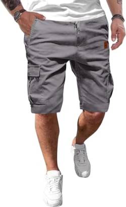 Tansozer Kurze Hosen Herren Cargo Shorts Herren kurz Sommer Freizeit Chino Baumwolle mit Tunnelzug Grau M von Tansozer