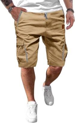 Tansozer Kurze Hosen Herren Cargo Shorts Herren kurz Sommer Freizeit Chino Baumwolle mit Tunnelzug Khaki6602 3XL von Tansozer