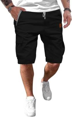 Tansozer Kurze Hosen Herren Cargo Shorts Herren kurz Sommer Freizeit Chino Baumwolle mit Tunnelzug Schwarz L von Tansozer