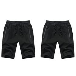 Tansozer Kurze Hosen Herren Mit Taschen Shorts Herren Sommer Sport Gym Shorts Jogginghose Herren Kurz Sweat Kurze Hose MäNner Jogging Shorts 2er Pack Schwarz and Schwarz S von Tansozer