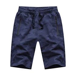 Tansozer Kurze Hosen Herren Shorts Camouflage Shorts Sommer Sport Baumwolle Kurze Hosen Männer Sweatshorts Herren Sweat Gym Running Shorts Mit ReißVerschluss Blau M von Tansozer