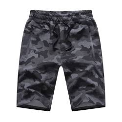 Tansozer Kurze Hosen Herren Shorts Camouflage Shorts Sommer Sport Baumwolle Kurze Hosen Männer Sweatshorts Herren Sweat Gym Running Shorts Mit ReißVerschluss Dunkelgrau L von Tansozer