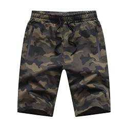 Tansozer Kurze Hosen Herren Shorts Camouflage Shorts Sommer Sport Baumwolle Kurze Hosen Männer Sweatshorts Herren Sweat Gym Running Shorts Mit ReißVerschluss Grün 2XL von Tansozer