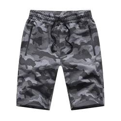 Tansozer Kurze Hosen Herren Shorts Camouflage Shorts Sommer Sport Baumwolle Kurze Hosen Männer Sweatshorts Herren Sweat Gym Running Shorts Mit ReißVerschluss Hellgrau 2XL von Tansozer