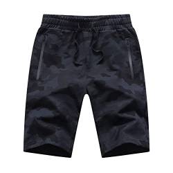 Tansozer Kurze Hosen Herren Shorts Camouflage Shorts Sommer Sport Baumwolle Kurze Hosen Männer Sweatshorts Herren Sweat Gym Running Shorts Mit ReißVerschluss Schwarz L von Tansozer