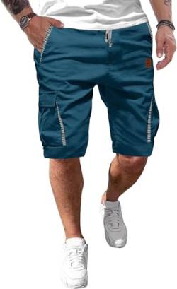 Tansozer Kurze Hosen Herren Shorts Herren Sommer Freizeit Chino Baumwolle mit 6 Taschen Pfauenblau M von Tansozer