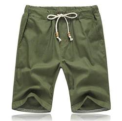 Tansozer Kurze Hosen Herren Shorts Sommer Baumwolle Leinen mit Gummizug Taschen Army Green L von Tansozer