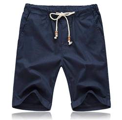 Tansozer Kurze Hosen Herren Shorts Sommer Baumwolle Leinen mit Gummizug Taschen Blau L von Tansozer