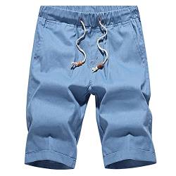 Tansozer Kurze Hosen Herren Shorts Sommer Baumwolle Leinen mit Gummizug Taschen Denim Blau M von Tansozer