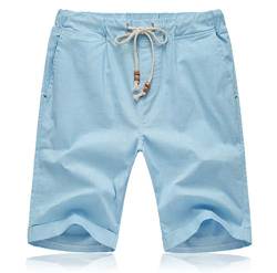 Tansozer Kurze Hosen Herren Shorts Sommer Baumwolle Leinen mit Gummizug Taschen Hellblau M von Tansozer