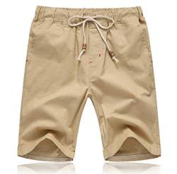 Tansozer Kurze Hosen Herren Shorts Sommer Baumwolle Leinen mit Gummizug Taschen Khaki L von Tansozer