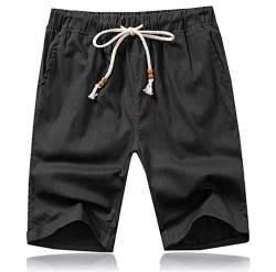 Tansozer Kurze Hosen Herren Shorts Sommer Baumwolle Leinen mit Gummizug Taschen Schwarz XXL von Tansozer