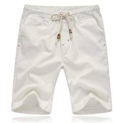 Tansozer Kurze Hosen Herren Shorts Sommer Baumwolle Leinen mit Gummizug Taschen Weiß M von Tansozer