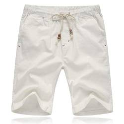 Tansozer Kurze Hosen Herren Shorts Sommer Baumwolle Leinen mit Gummizug Taschen Weiß XL von Tansozer