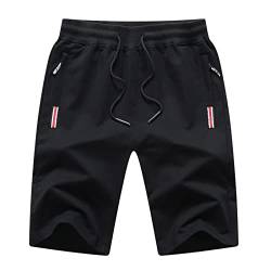 Tansozer Kurze Hosen Herren Shorts Sommer Sport Shorts Jogginghose Kurz Herren Baumwolle Gym Sweat Running Fitness Shorts Herren Jogging Kurze Hose Männer Schwarz 2XL von Tansozer