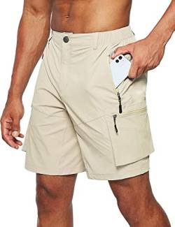 Tansozer Kurze Hosen Herren Sommer Schnelltrocknend Wanderhose Kurz Stretch Cargo Bermuda Sporthose Outdoor Trekking Wandershorts mit 5 Taschen Khaki S von Tansozer