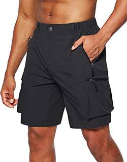 Tansozer Kurze Hosen Herren Sommer Schnelltrocknend Wanderhose Kurz Stretch Cargo Bermuda Sporthose Outdoor Trekking Wandershorts mit 5 Taschen Schwarz L von Tansozer