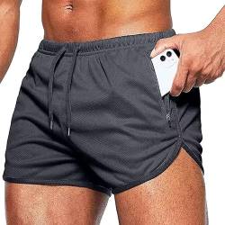 Tansozer Kurze Hosen Herren Sommer Shorts Herren Sport Sweatshorts Running Gym Shorts Kurze Jogginghose Herren Sweat Fitness Jogging Shorts Mit Taschen Futter Mesh Männer Shorts Grau 2XL von Tansozer