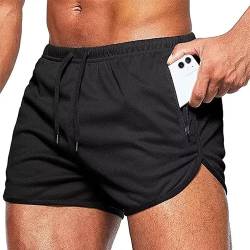 Tansozer Kurze Hosen Herren Sommer Shorts Herren Sport Sweatshorts Running Gym Shorts Kurze Jogginghose Herren Sweat Fitness Jogging Shorts Mit Taschen Futter Mesh Männer Shorts Schwarz 2XL von Tansozer