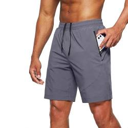 Tansozer Kurze Hosen Herren Sport Shorts Herren Sommer Running Gym Shorts Fitness Sweat Jogging Shorts Sweatshorts Laufshorts Kurze Hose Männer mit Reißverschlusstaschen Grau 2XL von Tansozer