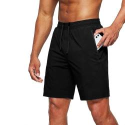 Tansozer Kurze Hosen Herren Sport Shorts Herren Sommer Running Gym Shorts Fitness Sweat Jogging Shorts Sweatshorts Laufshorts Kurze Hose Männer mit Reißverschlusstaschen Schwarz L von Tansozer