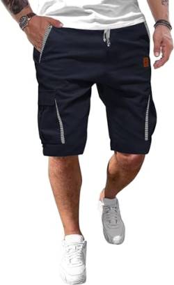 Tansozer Shorts Herren Cargo Kurze Hosen Herren Sommer Freizeit Chino Baumwolle mit Taschen Blau6602 L von Tansozer