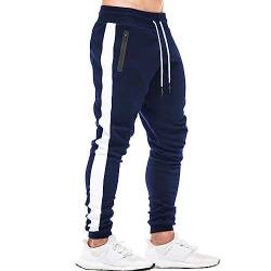 Tansozer Sporthose Herren Lang Jogginghose Herren Baumwolle Trainingshose Männer Jogging Hose Herren Slim Fit Gym Fitness Sweathose Trackpants mit Kordel Stretch Blau XL von Tansozer