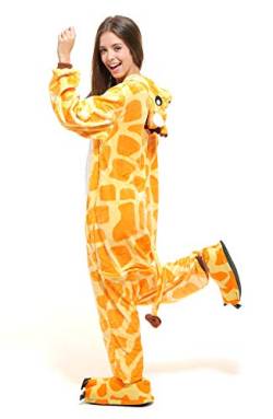 Tante Tina Ganzkörperkostüm Giraffe für Erwachsene - Giraffenkostüm für Erwachsene aus kuschligem Plüsch und Flannel - Orange/Weiß - Größe L von Tante Tina