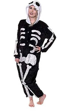 Tante Tina Ganzkörperkostüm Skelett für Erwachsene - Skelettkostüm für Erwachsene aus kuschligem Plüsch und Flannel - Schwarz/Weiß - Größe L von Tante Tina