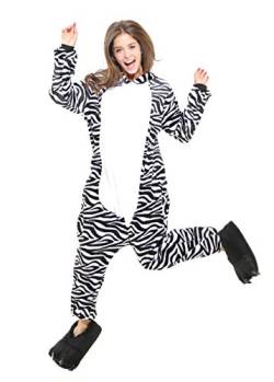 Tante Tina Ganzkörperkostüm Zebra für Erwachsene - Zebrakostüm für Erwachsene aus kuschligem Plüsch und Flannel - Schwarz/Weiß - Größe L von Tante Tina