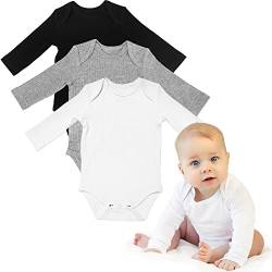 Taobeibei 3er Pack Langarm Baby Strampler, Baby Strampler, Baby Erstausstattung Neugeborene.100% Bio-Baumwolle, Baby Gift, 0-3 Monate von Taobeibei