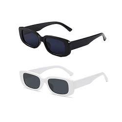 Taomeng Retro-Sonnenbrille mit kleinem Rahmen, für Damen und Herren, trendig, rechteckig, Sonnenbrille, Kreuzrand, All-Match-Sonnenbrille, Schwarz+weiß von Taomeng