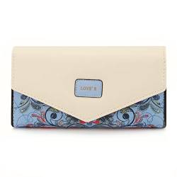 Taoyoule Lange Blume Umschlag Brieftasche Frauen Mit Schnalle Damen Leder Clutch Geldbörse Geldbörse, blau, Taglia Unica von Taoyoule