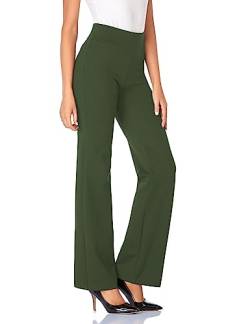 Tapata Damen 71cm/76cm/81cm/86cm Bootcut Stretch-Hose Hoher Bund Frauen Bürohosen Arbeitshose Bauchkontrolle Lange Elegante Schlaghose Freizeithose Yogahose 71cm Olive M von Tapata