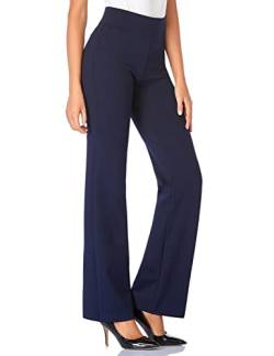 Tapata Damen 71cm/76cm/81cm/86cm Bootcut Stretch-Hose Hoher Bund Frauen Bürohosen Arbeitshose Bauchkontrolle Lange Elegante Schlaghose Freizeithose Yogahose 76cm Dunkelblau S von Tapata