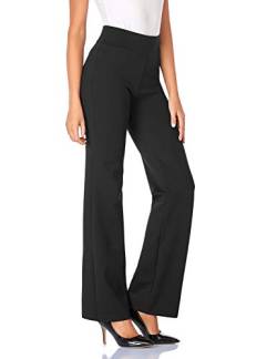 Tapata Damen 71cm/76cm/81cm/86cm Bootcut Stretch-Hose Hoher Bund Frauen Bürohosen Arbeitshose Bauchkontrolle Lange Elegante Schlaghose Freizeithose Yogahose 76cm Schwarz L von Tapata