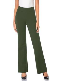 Tapata Damen 71cm/76cm/81cm/86cm Bootcut Stretch-Hose Hoher Bund Frauen Bürohosen Arbeitshose Bauchkontrolle Lange Elegante Schlaghose Freizeithose Yogahose 81cm Olive L von Tapata