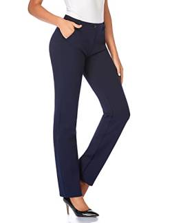 Tapata Damen 71cm/76cm/81cm/86cm Gerade Stretch-Hose mit Taschen Für Büro Geschäft Alltag, Tall/Lang/Regulär/Petite Hose 71cm, Navy Blau, XXL von Tapata