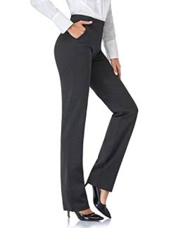 Tapata Damen 71cm/76cm/81cm/86cm Gerade Stretch-Hose mit Taschen Für Büro Geschäft Alltag, Tall/Lang/Regulär/Petite Hose 76cm, Holzkohle, L von Tapata