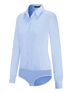 Tapata Damen-Bodysuit-Bluse mit Knöpfen, einteilig, langärmlig, solides Büroarbeitshemd, lässige Oberteile, Hellblau, L von Tapata