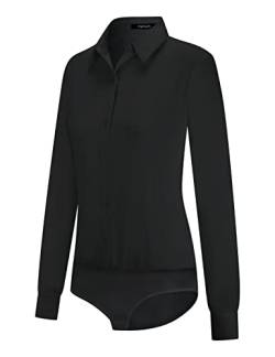 Tapata Damen-Bodysuit-Bluse mit Knöpfen, einteilig, langärmlig, solides Büroarbeitshemd, lässige Oberteile, Schwarz, L von Tapata