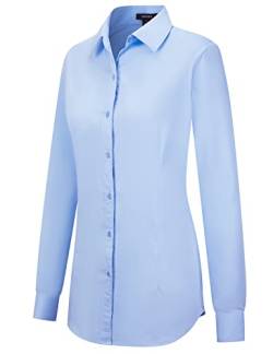 Tapata Damen Button Down Shirts Klassisch Fit Lange Ärmel Blusen Stretch Tops für Arbeit Business Casual Dressy Hellblau X-Large von Tapata