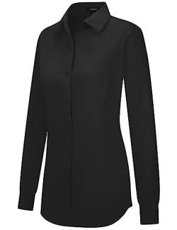 Tapata Damen Button Down Shirts Klassisch Fit Lange Ärmel Blusen Stretch Tops für Arbeit Business Casual Dressy Schwarz Large von Tapata