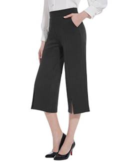 Tapata Damen Hose 3/4 mit Tasche Schlaghose Freizeithose Anzughose hoher Taille Weite Bein Hose Frühling und Herbst Caprihose Damen, Holzkohle, L von Tapata