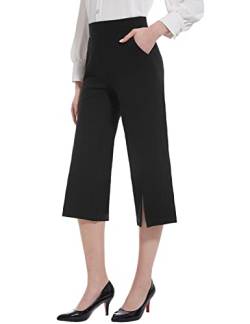 Tapata Damen Hose 3/4 mit Tasche Schlaghose Freizeithose Anzughose hoher Taille Weite Bein Hose Frühling und Herbst Caprihose Damen, Schwarz, L von Tapata