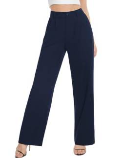 Tapata Damen Hose Weites Bein Lang Mit Taschen Vintage Baggy Freizeit Button Down, Navy blau, 12 von Tapata