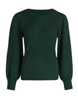 Tapata Damen Pullover Lange Puffärmel Strickpullover Sweatshirt Gerippter Rundhalsausschnitt Elegant Lässige Herbstoberteile Bequeme Pulli, Grün, X-Large von Tapata