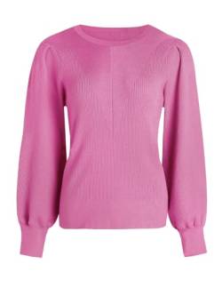 Tapata Damen Pullover Lange Puffärmel Strickpullover Sweatshirt Gerippter Rundhalsausschnitt Elegant Lässige Herbstoberteile Bequeme Pulli, Rosa, Large von Tapata