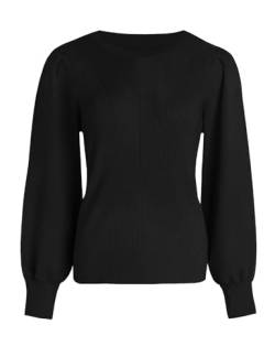 Tapata Damen Pullover Lange Puffärmel Strickpullover Sweatshirt Gerippter Rundhalsausschnitt Elegant Lässige Herbstoberteile Bequeme Pulli, Schwarz, Large von Tapata